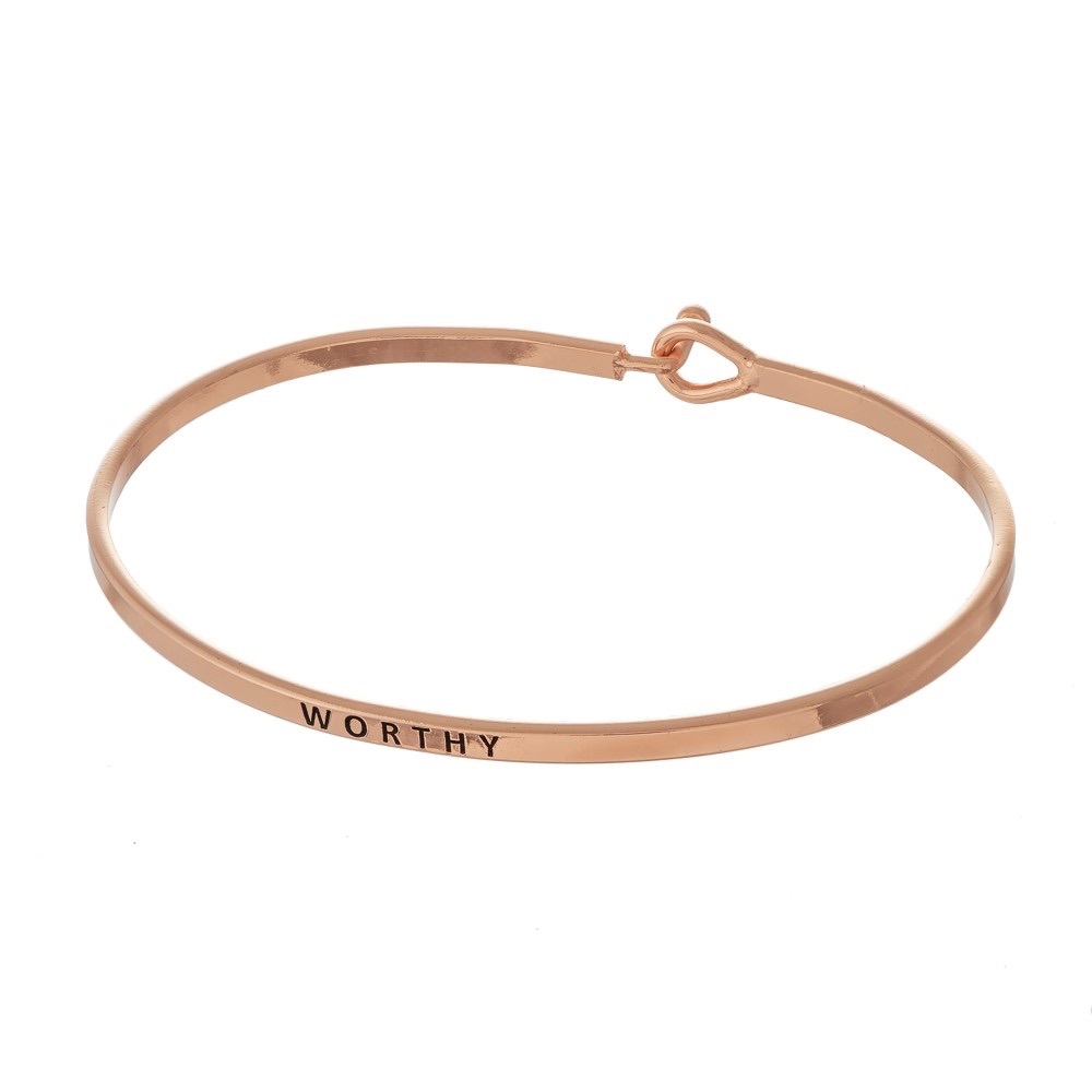 Inspirational Bangle Bracelet - Worthy - Gold